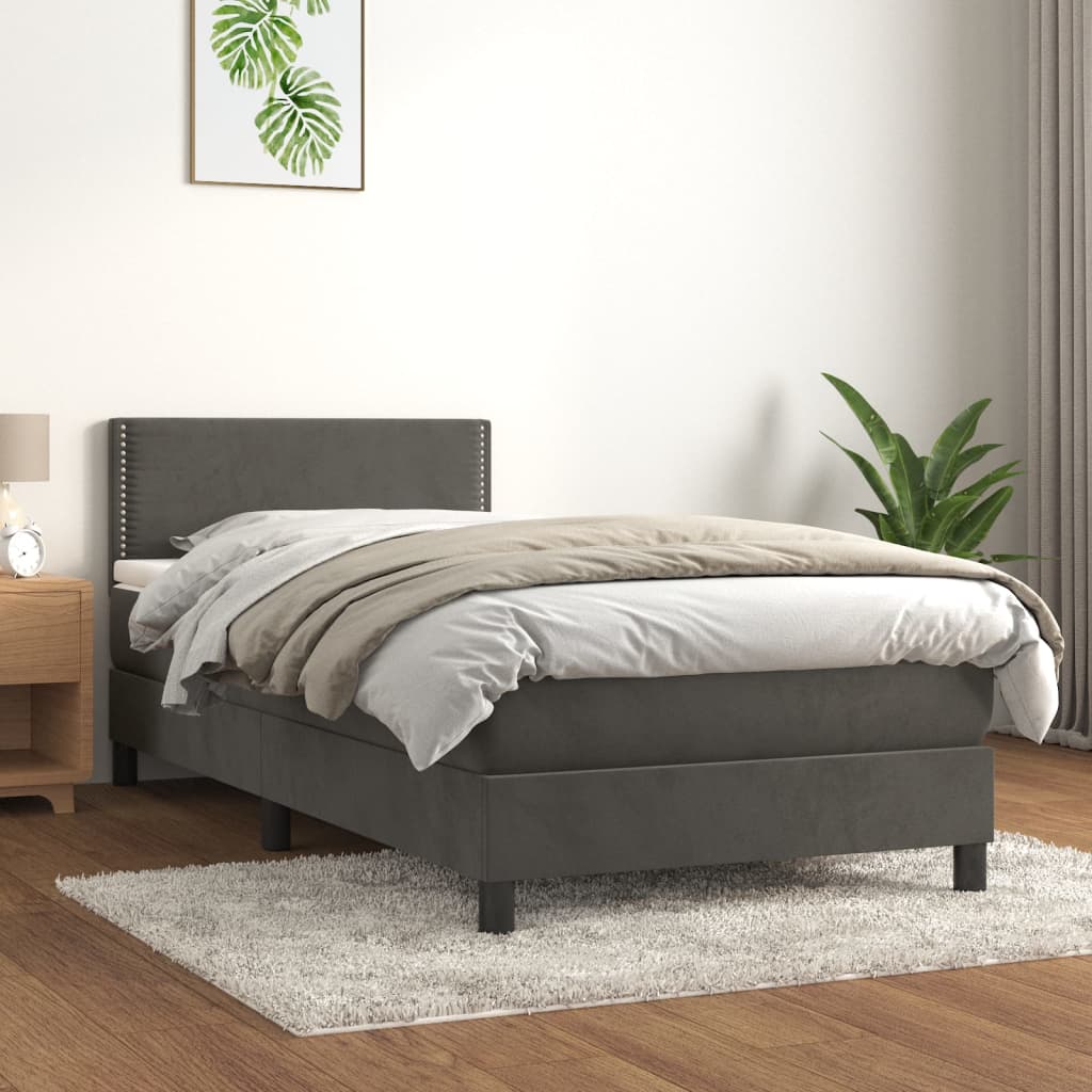 Boxspring met matras fluweel donkergrijs 100x200 cm is nu te koop bij PeponiXL, paradijselijk wonen!