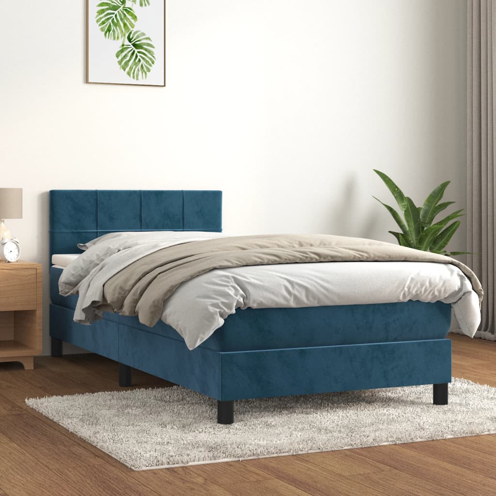 Boxspring met matras fluweel donkerblauw 90x200 cm is nu te koop bij PeponiXL, paradijselijk wonen!