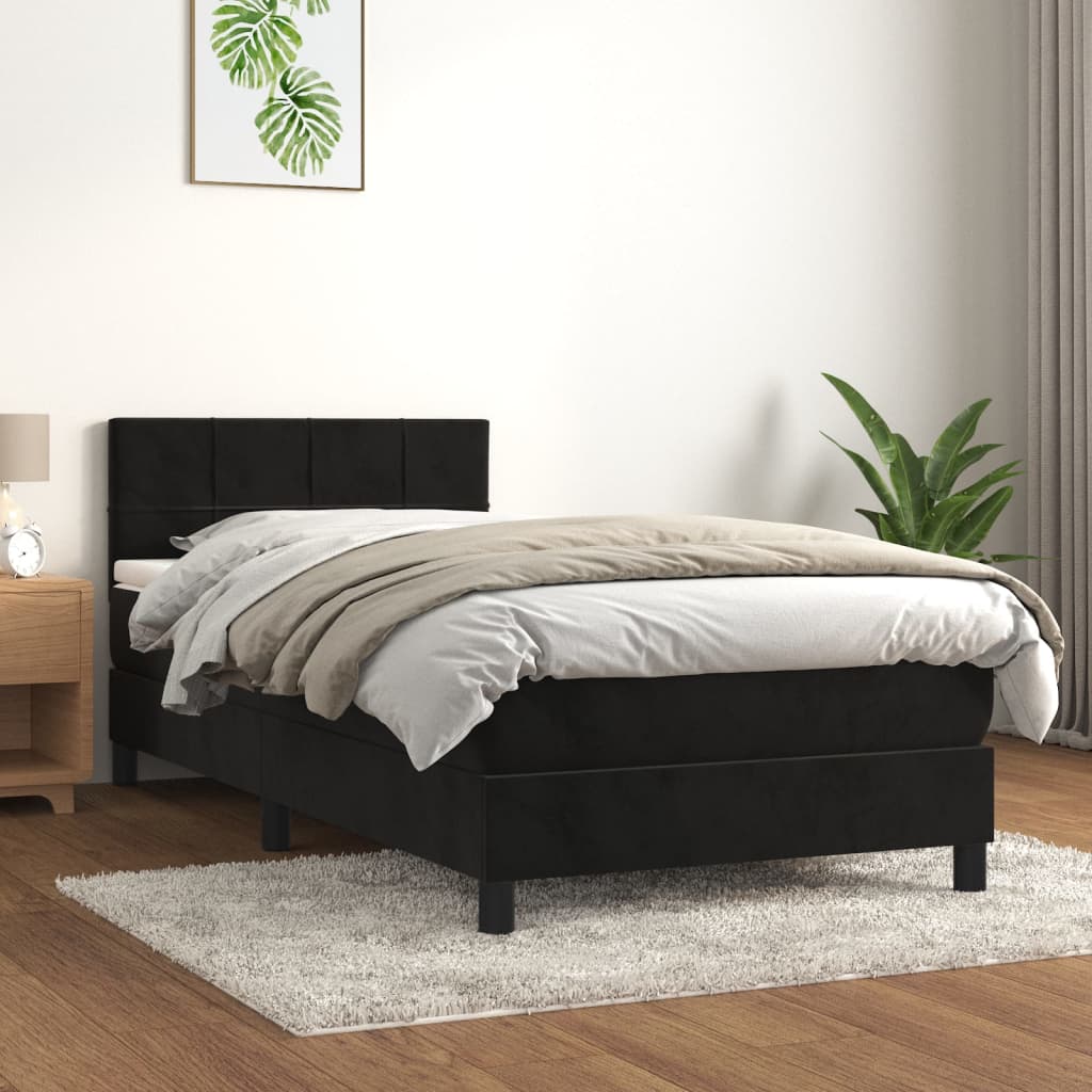 Boxspring met matras fluweel zwart 100x200 cm is nu te koop bij PeponiXL, paradijselijk wonen!