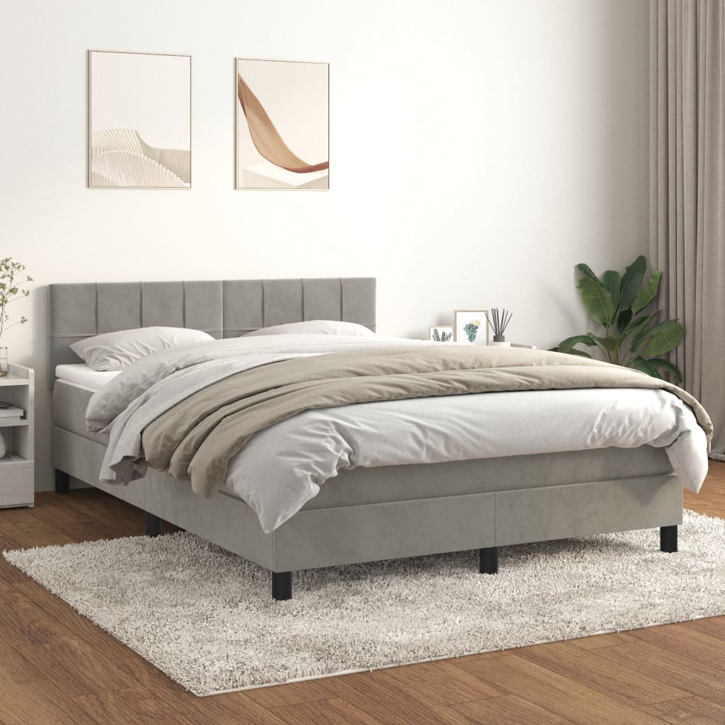 Boxspring met matras fluweel lichtgrijs 140x200 cm is nu te koop bij PeponiXL, paradijselijk wonen!
