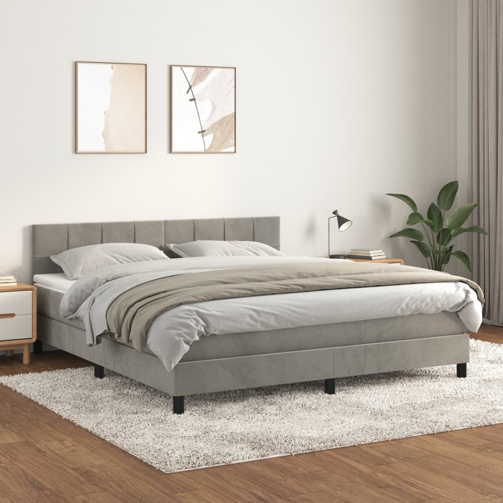 Boxspring met matras fluweel lichtgrijs 180x200 cm is nu te koop bij PeponiXL, paradijselijk wonen!