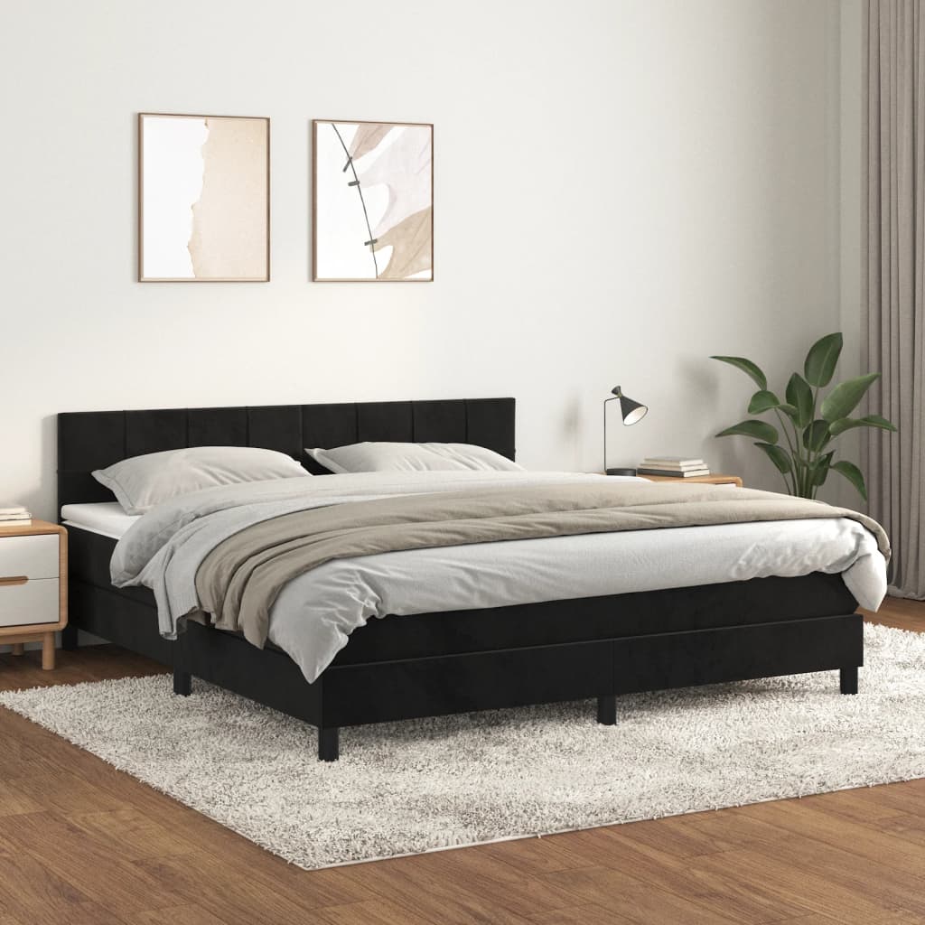 Boxspring met matras fluweel zwart 180x200 cm is nu te koop bij PeponiXL, paradijselijk wonen!