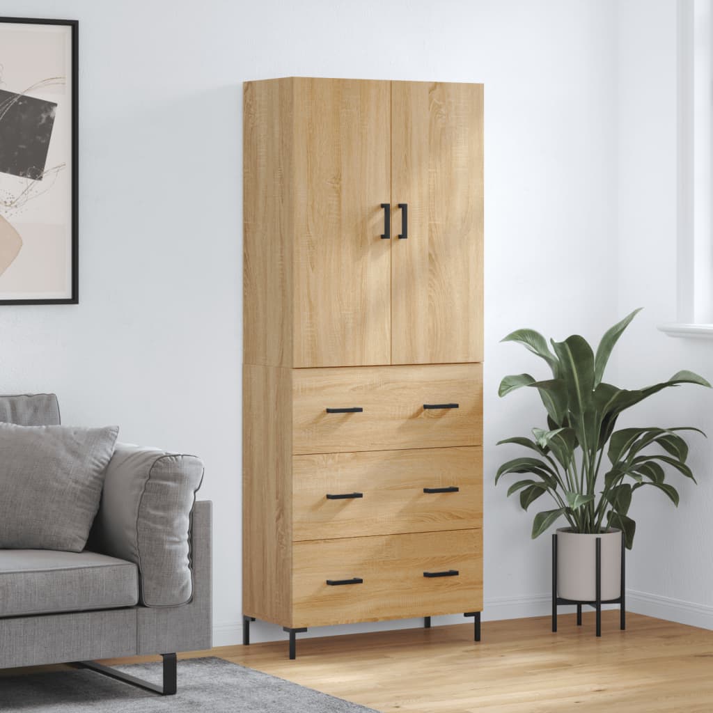 Hoge kast 69,5x34x180 cm bewerkt hout sonoma eikenkleurig is nu te koop bij PeponiXL, paradijselijk wonen!
