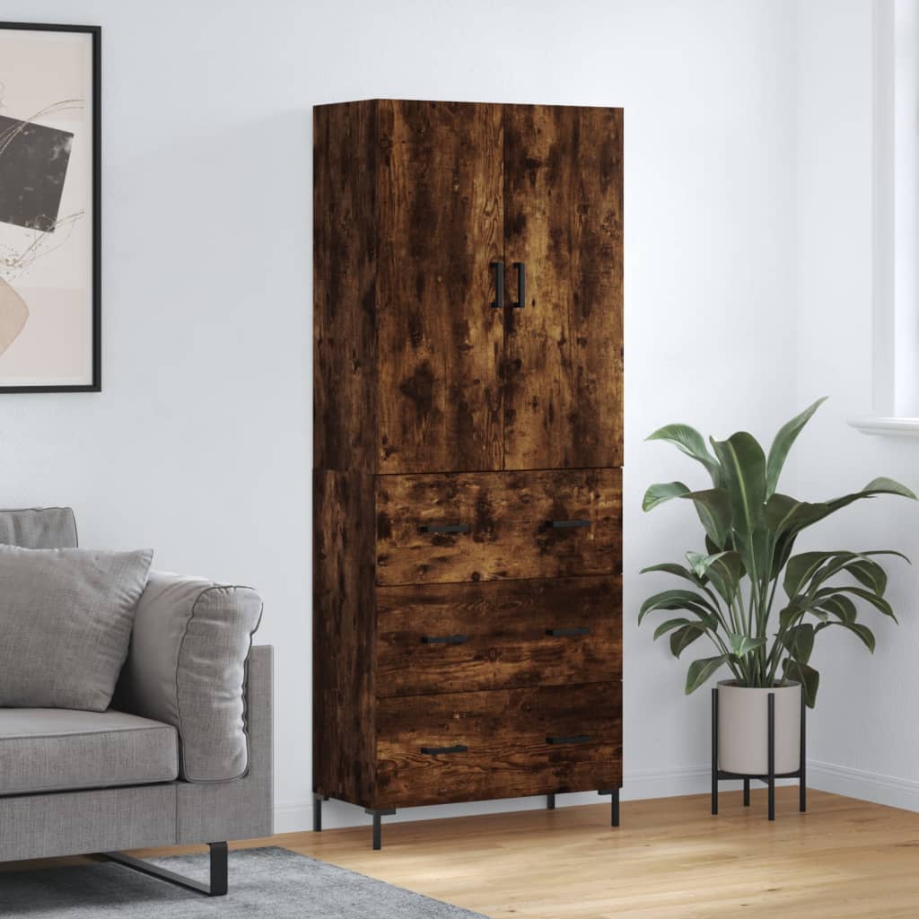 Hoge kast 69,5x34x180 cm bewerkt hout gerookt eikenkleurig is nu te koop bij PeponiXL, paradijselijk wonen!