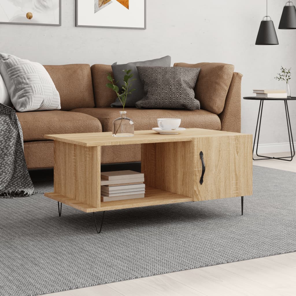 Salontafel 90x50x40 cm bewerkt hout sonoma eikenkleurig is nu te koop bij PeponiXL, paradijselijk wonen!