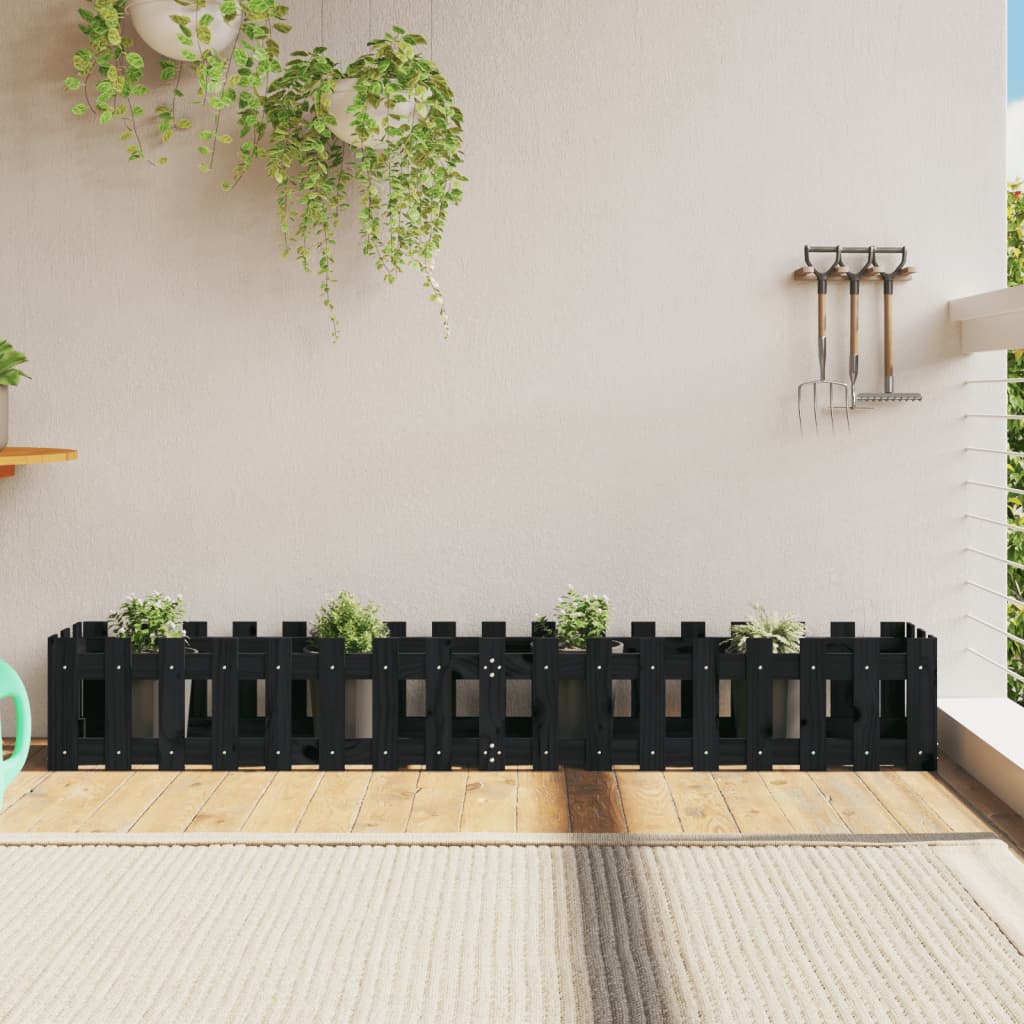 Plantenbak verhoogd hekontwerp 200x30x30 cm grenenhout zwart is nu te koop bij PeponiXL, paradijselijk wonen!