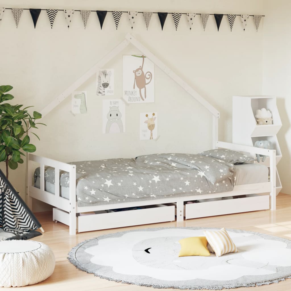 Kinderbedframe met lades 90x190 cm massief grenenhout wit is nu te koop bij PeponiXL, paradijselijk wonen!
