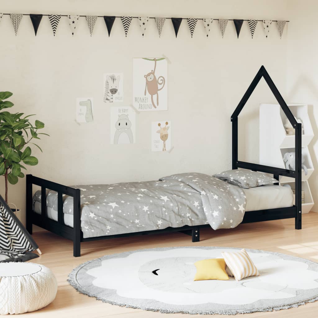 Kinderbedframe 90x190 cm massief grenenhout zwart is nu te koop bij PeponiXL, paradijselijk wonen!