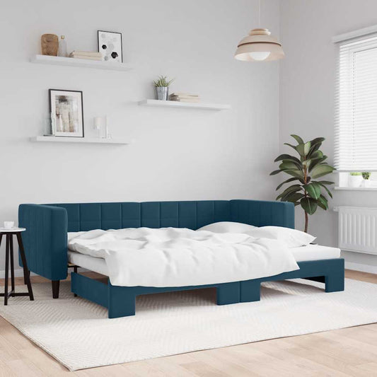 Slaapbank met onderschuifbed 80x200 cm fluweel blauw is nu te koop bij PeponiXL, paradijselijk wonen!