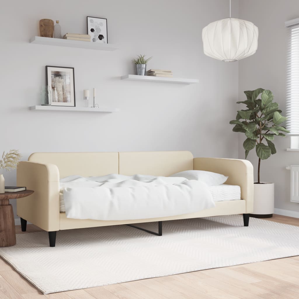 Slaapbank met matras 90x200 cm stof crèmekleurig is nu te koop bij PeponiXL, paradijselijk wonen!
