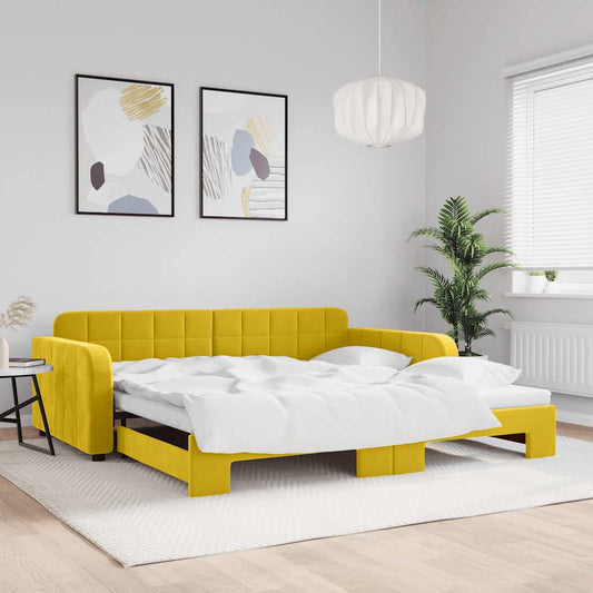 Slaapbank met onderschuifbed 100x200 cm fluweel geel is nu te koop bij PeponiXL, paradijselijk wonen!