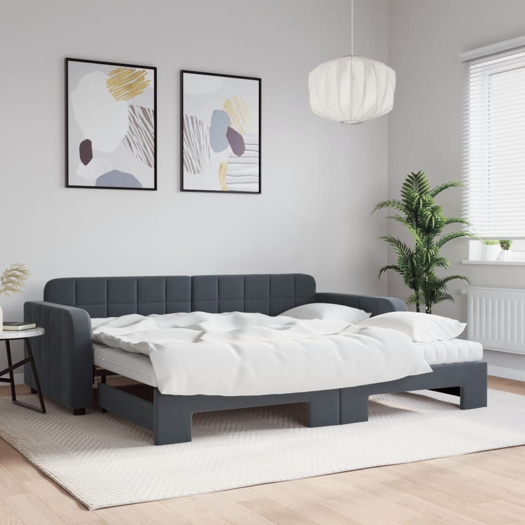 Slaapbank onderschuifbed matrassen 90x200cm fluweel donkergrijs is nu te koop bij PeponiXL, paradijselijk wonen!