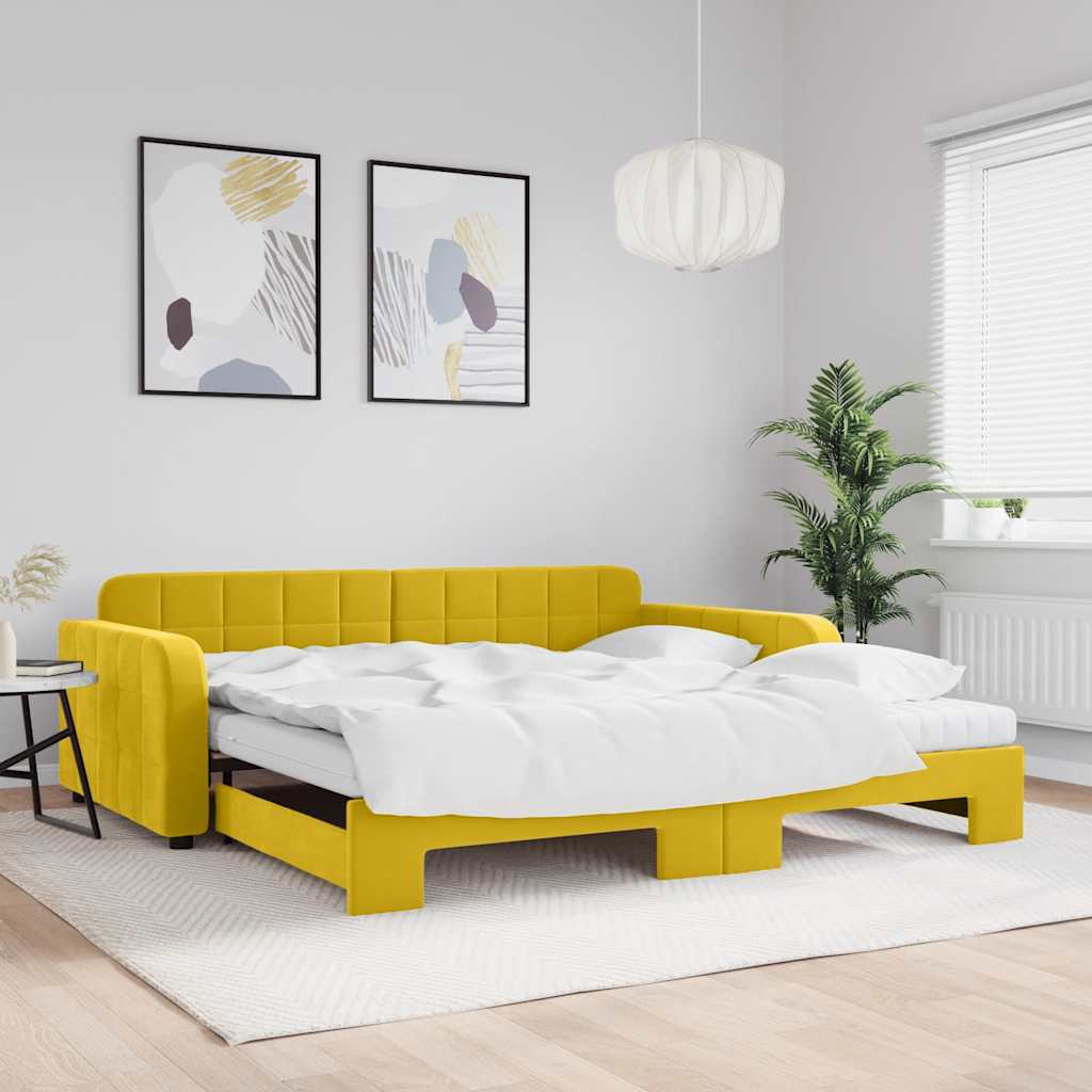 Slaapbank onderschuifbed en matrassen 100x200 cm fluweel geel is nu te koop bij PeponiXL, paradijselijk wonen!