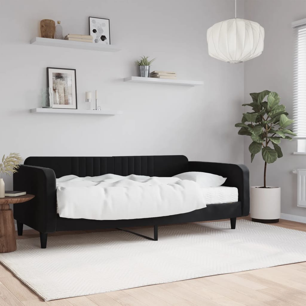 Slaapbank met matras 100x200 cm fluweel zwart is nu te koop bij PeponiXL, paradijselijk wonen!