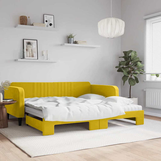 Slaapbank onderschuifbed en matrassen 100x200 cm fluweel geel is nu te koop bij PeponiXL, paradijselijk wonen!
