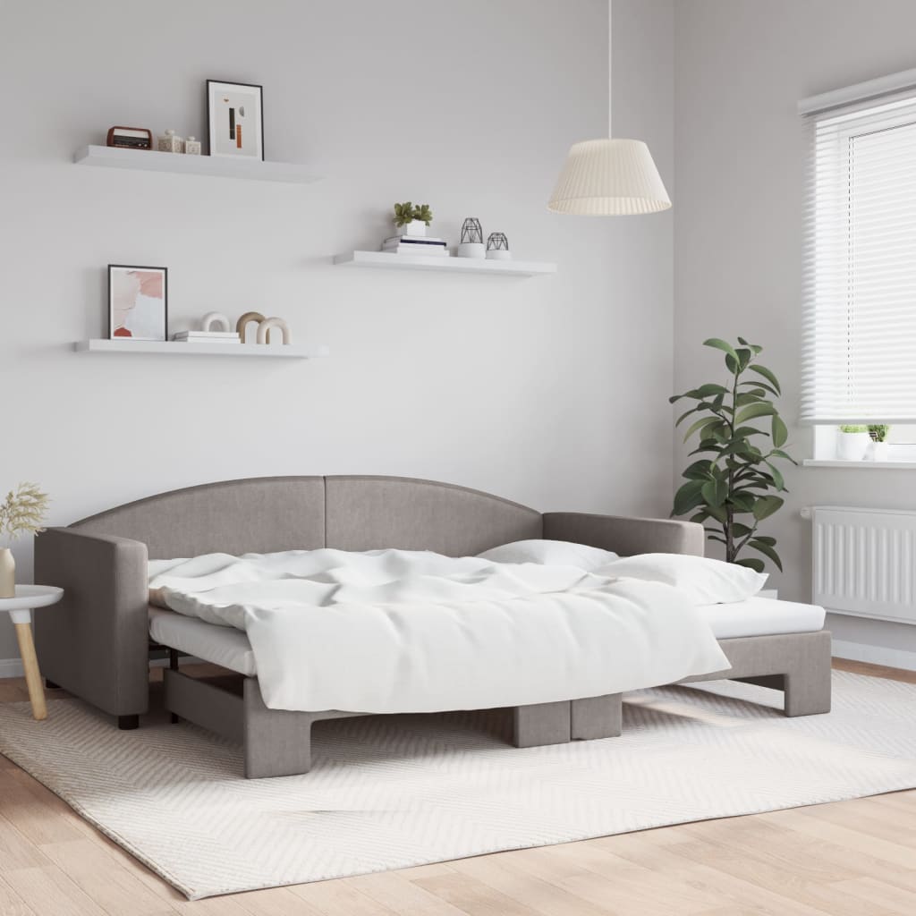 Slaapbank met onderschuifbed 90x200 cm stof taupe is nu te koop bij PeponiXL, paradijselijk wonen!