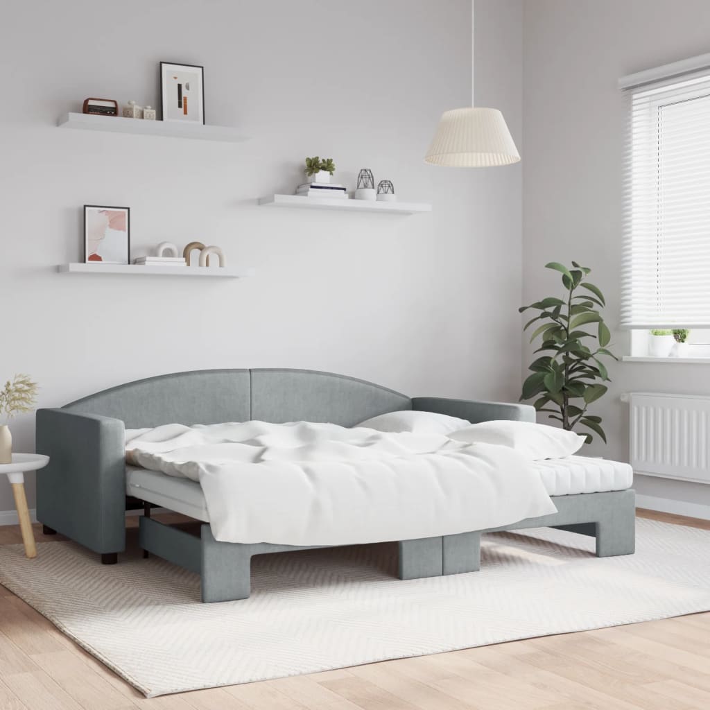 Slaapbank onderschuifbed en matrassen 90x190 cm stof lichtgrijs is nu te koop bij PeponiXL, paradijselijk wonen!