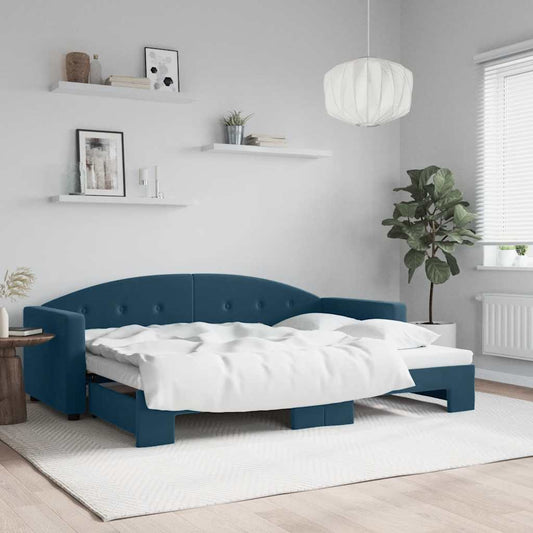 Slaapbank met onderschuifbed 80x200 cm fluweel blauw is nu te koop bij PeponiXL, paradijselijk wonen!