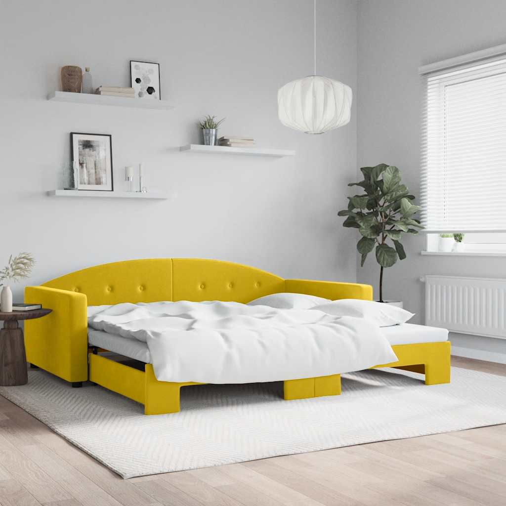 Slaapbank met onderschuifbed 100x200 cm fluweel geel is nu te koop bij PeponiXL, paradijselijk wonen!