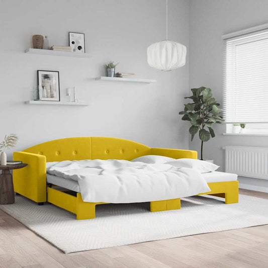 Slaapbank met onderschuifbed 100x200 cm fluweel geel is nu te koop bij PeponiXL, paradijselijk wonen!