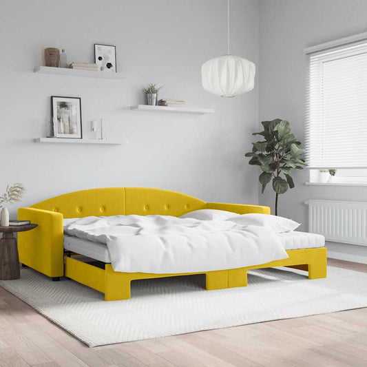 Slaapbank onderschuifbed en matrassen 100x200 cm fluweel geel is nu te koop bij PeponiXL, paradijselijk wonen!