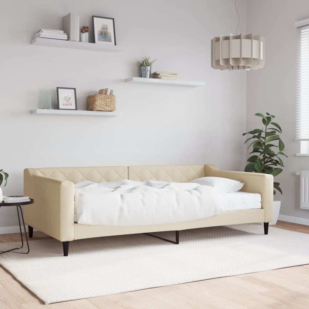 Slaapbank met matras 100x200 cm stof crèmekleurig is nu te koop bij PeponiXL, paradijselijk wonen!