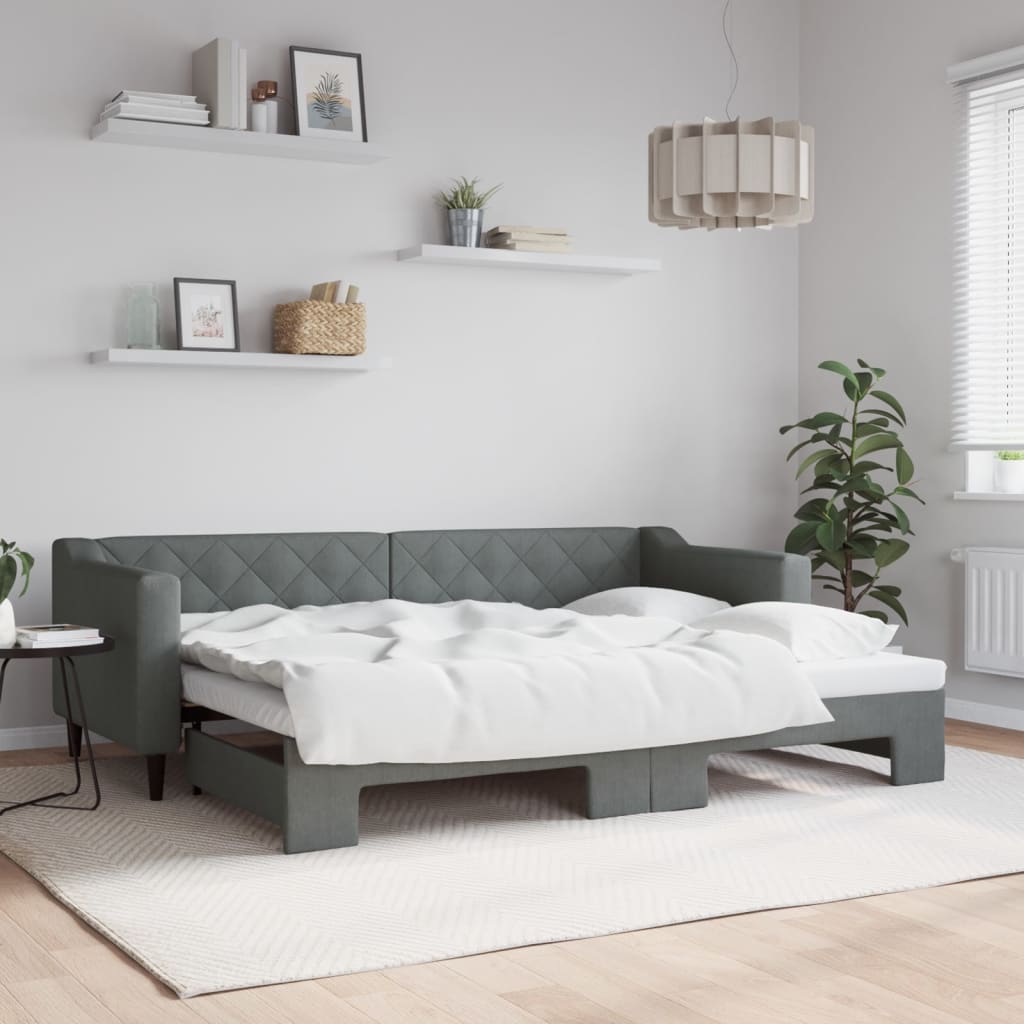 Slaapbank met onderschuifbed 80x200 cm stof donkergrijs is nu te koop bij PeponiXL, paradijselijk wonen!