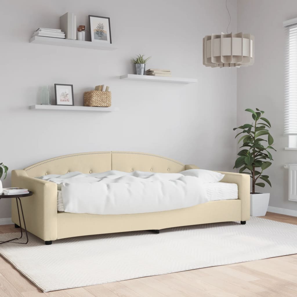Slaapbank met matras 100x200 cm stof crèmekleurig is nu te koop bij PeponiXL, paradijselijk wonen!
