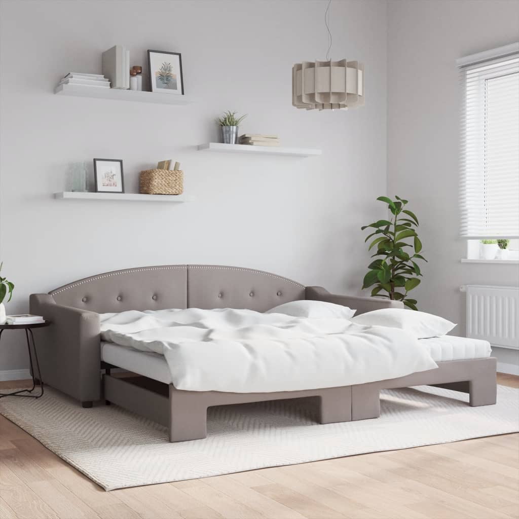 Slaapbank met onderschuifbed en matrassen 100x200 cm stof taupe is nu te koop bij PeponiXL, paradijselijk wonen!