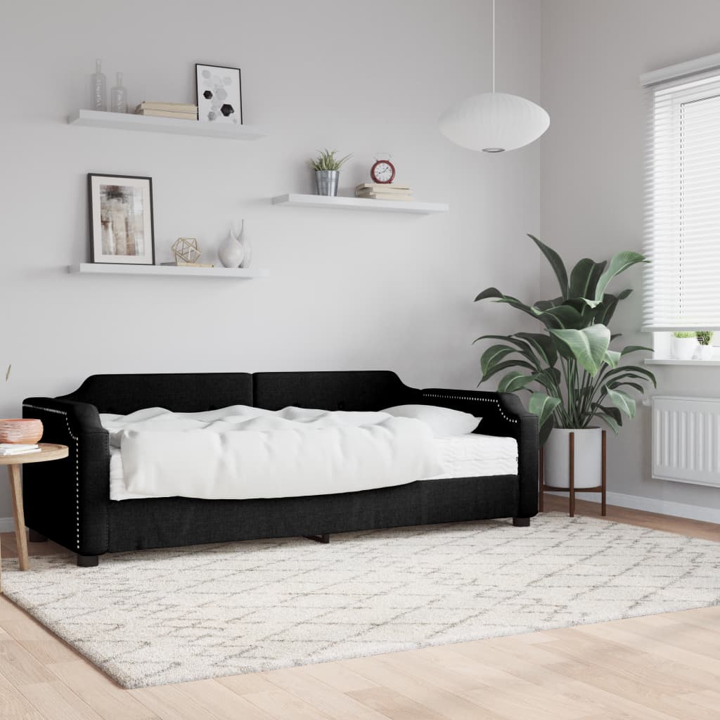 Slaapbank met matras 100x200 cm stof zwart is nu te koop bij PeponiXL, paradijselijk wonen!