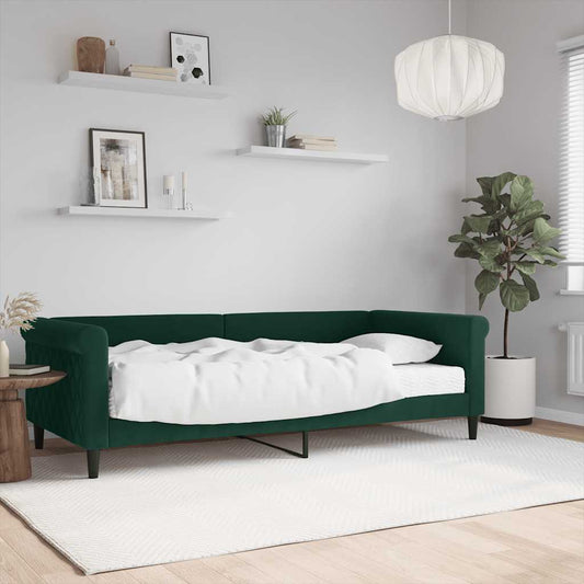 Slaapbank met matras 90x200 cm fluweel donkergroen is nu te koop bij PeponiXL, paradijselijk wonen!