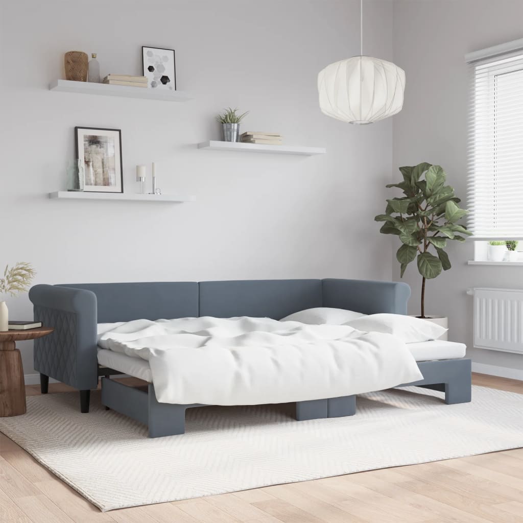 Slaapbank met onderschuifbed 80x200 cm fluweel donkergrijs is nu te koop bij PeponiXL, paradijselijk wonen!