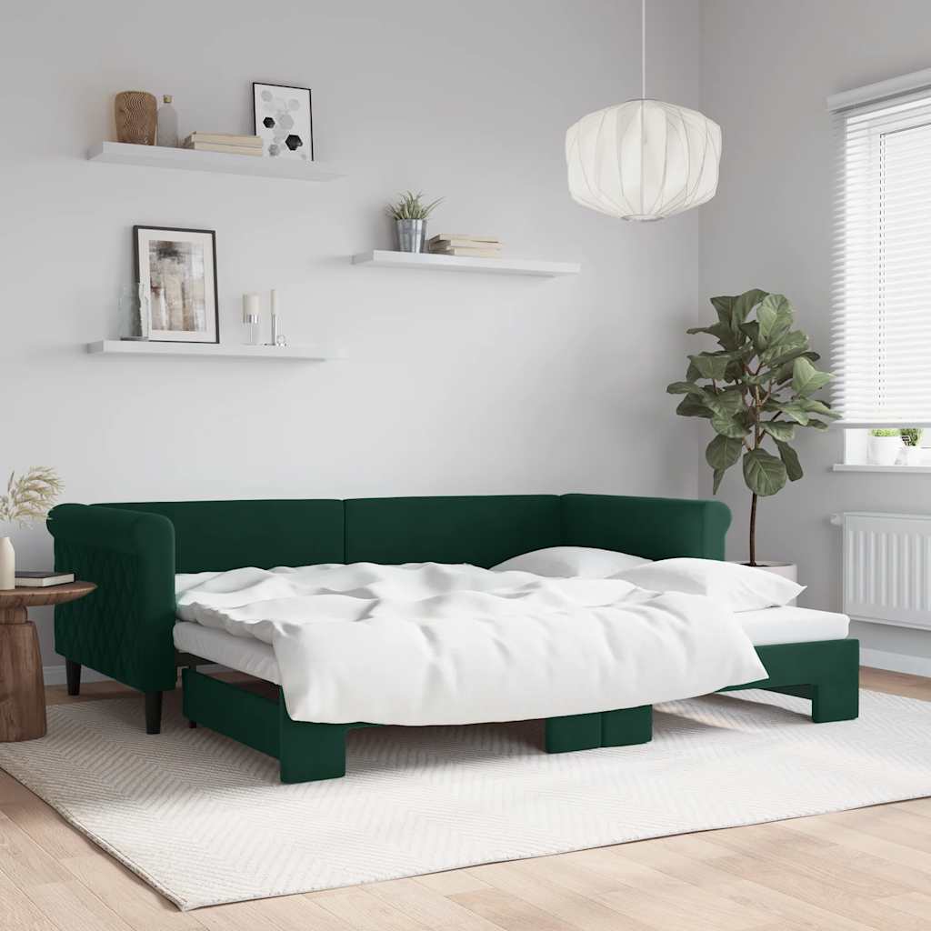 Slaapbank met onderschuifbed 90x200 cm fluweel donkergroen is nu te koop bij PeponiXL, paradijselijk wonen!