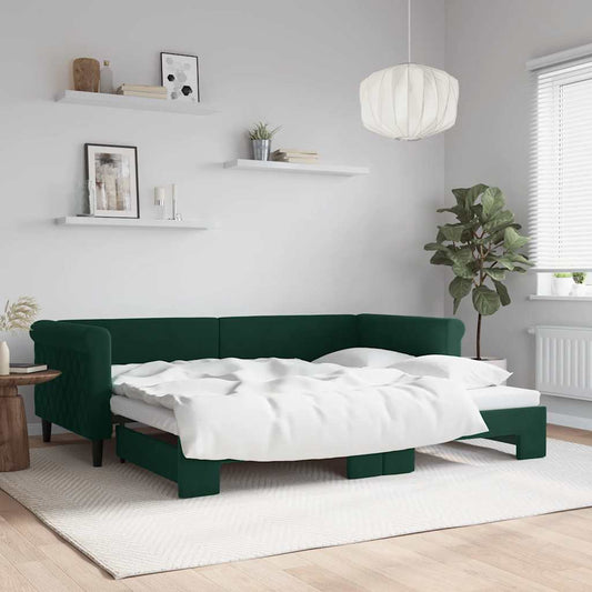 Slaapbank met onderschuifbed 90x200 cm fluweel donkergroen is nu te koop bij PeponiXL, paradijselijk wonen!