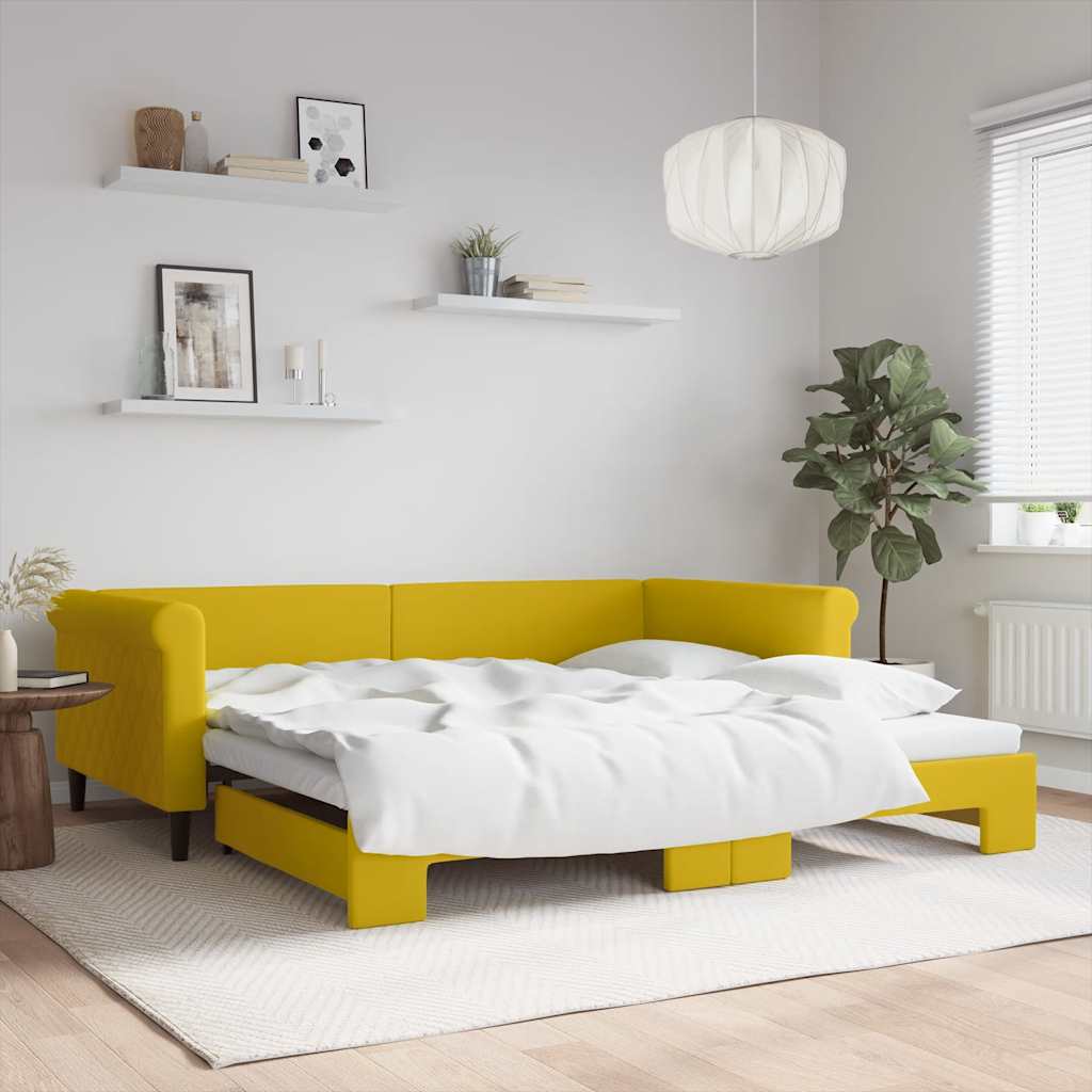 vidaXL Slaapbank met onderschuifbed 100x200 cm fluweel geel
