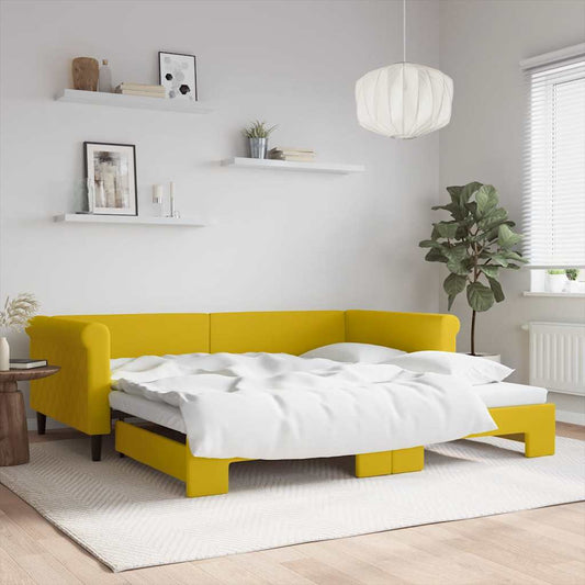 vidaXL Slaapbank met onderschuifbed 100x200 cm fluweel geel