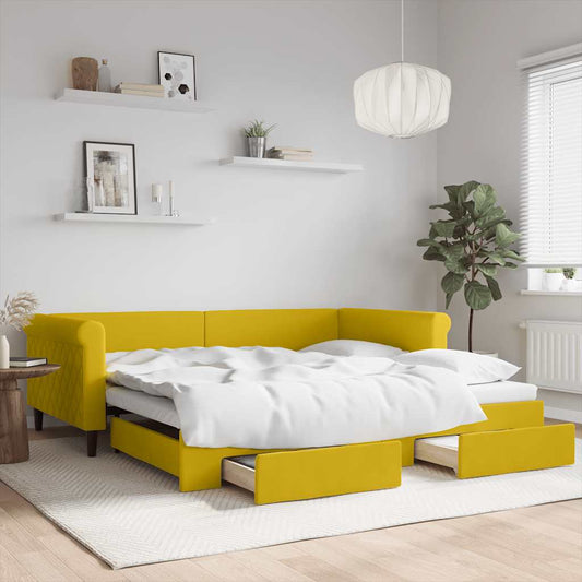 vidaXL Slaapbank met onderschuifbed en lades 100x200 cm fluweel geel