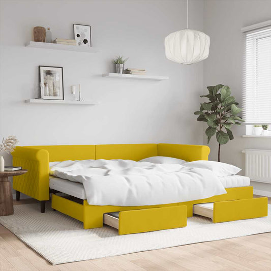 vidaXL Slaapbank met onderschuifbed en lades 100x200 cm fluweel geel
