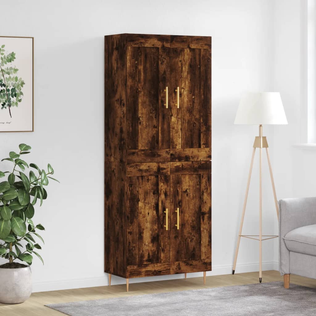 Hoge kast 69,5x34x180 cm bewerkt hout gerookt eikenkleurig is nu te koop bij PeponiXL, paradijselijk wonen!