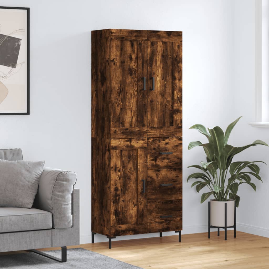 Hoge kast 69,5x34x180 cm bewerkt hout gerookt eikenkleurig is nu te koop bij PeponiXL, paradijselijk wonen!