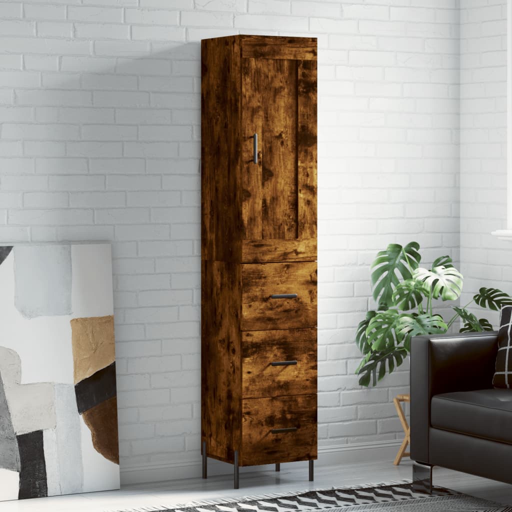 Hoge kast 34,5x34x180 cm bewerkt hout gerookt eikenkleurig is nu te koop bij PeponiXL, paradijselijk wonen!