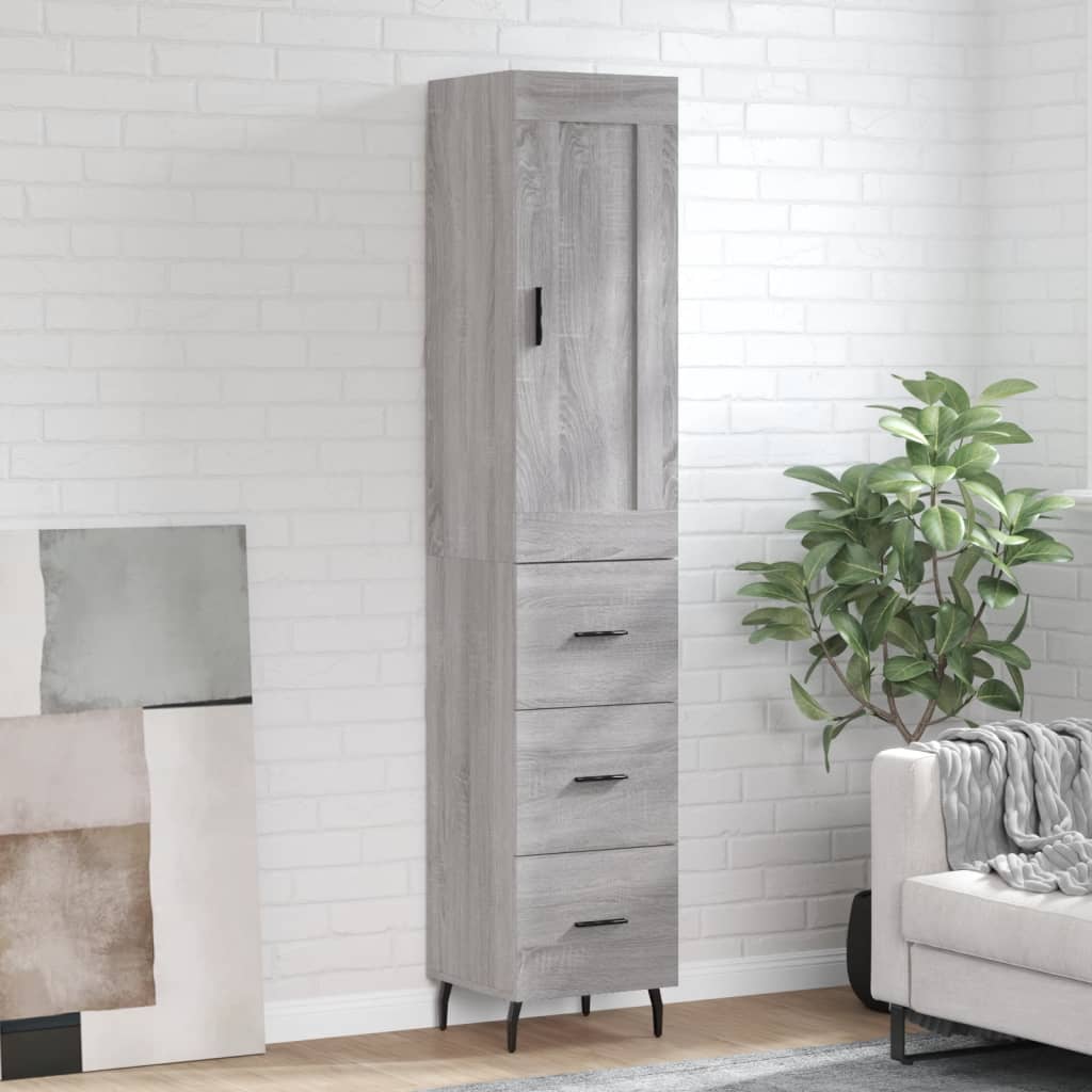Hoge kast 34,5x34x180 cm bewerkt hout grijs sonoma eikenkleurig is nu te koop bij PeponiXL, paradijselijk wonen!