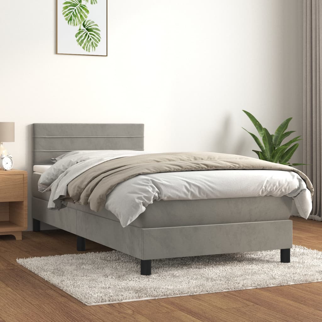 Boxspring met matras fluweel lichtgrijs 90x200 cm is nu te koop bij PeponiXL, paradijselijk wonen!