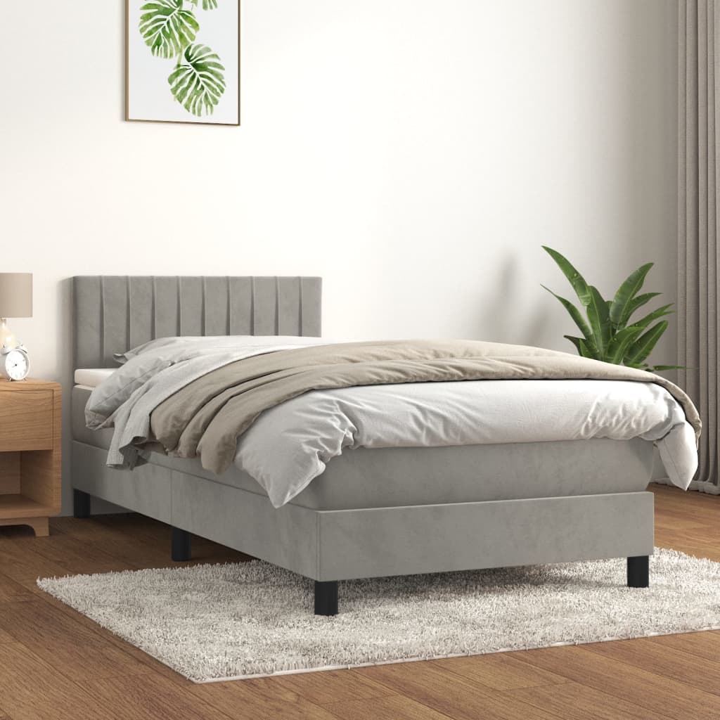 Boxspring met matras fluweel lichtgrijs 90x200 cm is nu te koop bij PeponiXL, paradijselijk wonen!