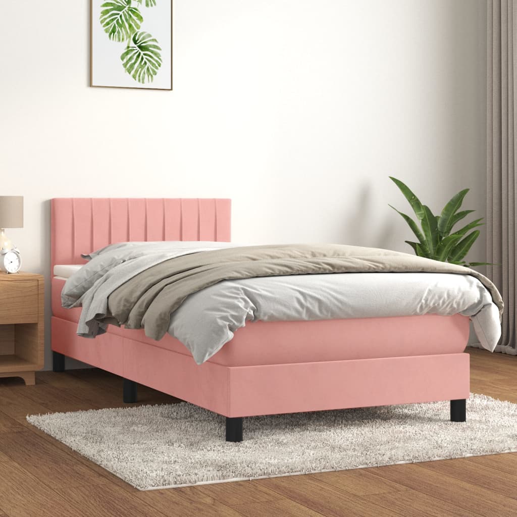 Boxspring met matras fluweel roze 100x200 cm is nu te koop bij PeponiXL, paradijselijk wonen!