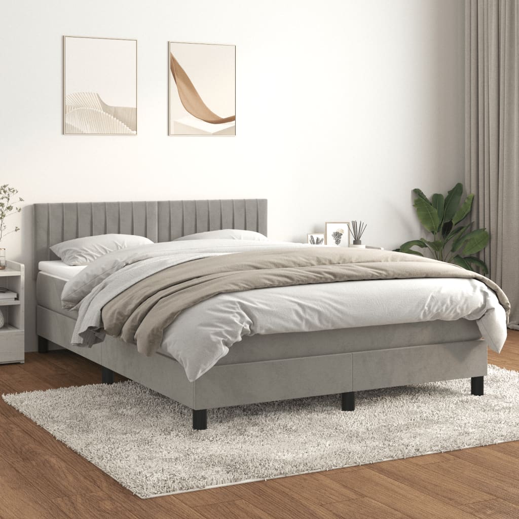 Boxspring met matras fluweel lichtgrijs 140x190 cm is nu te koop bij PeponiXL, paradijselijk wonen!