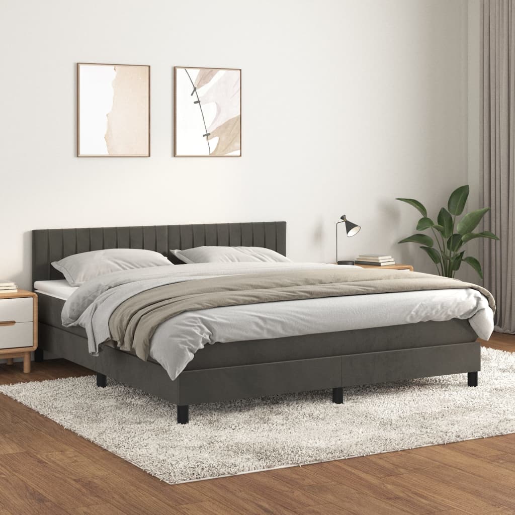 Boxspring met matras fluweel donkergrijs 160x200 cm is nu te koop bij PeponiXL, paradijselijk wonen!