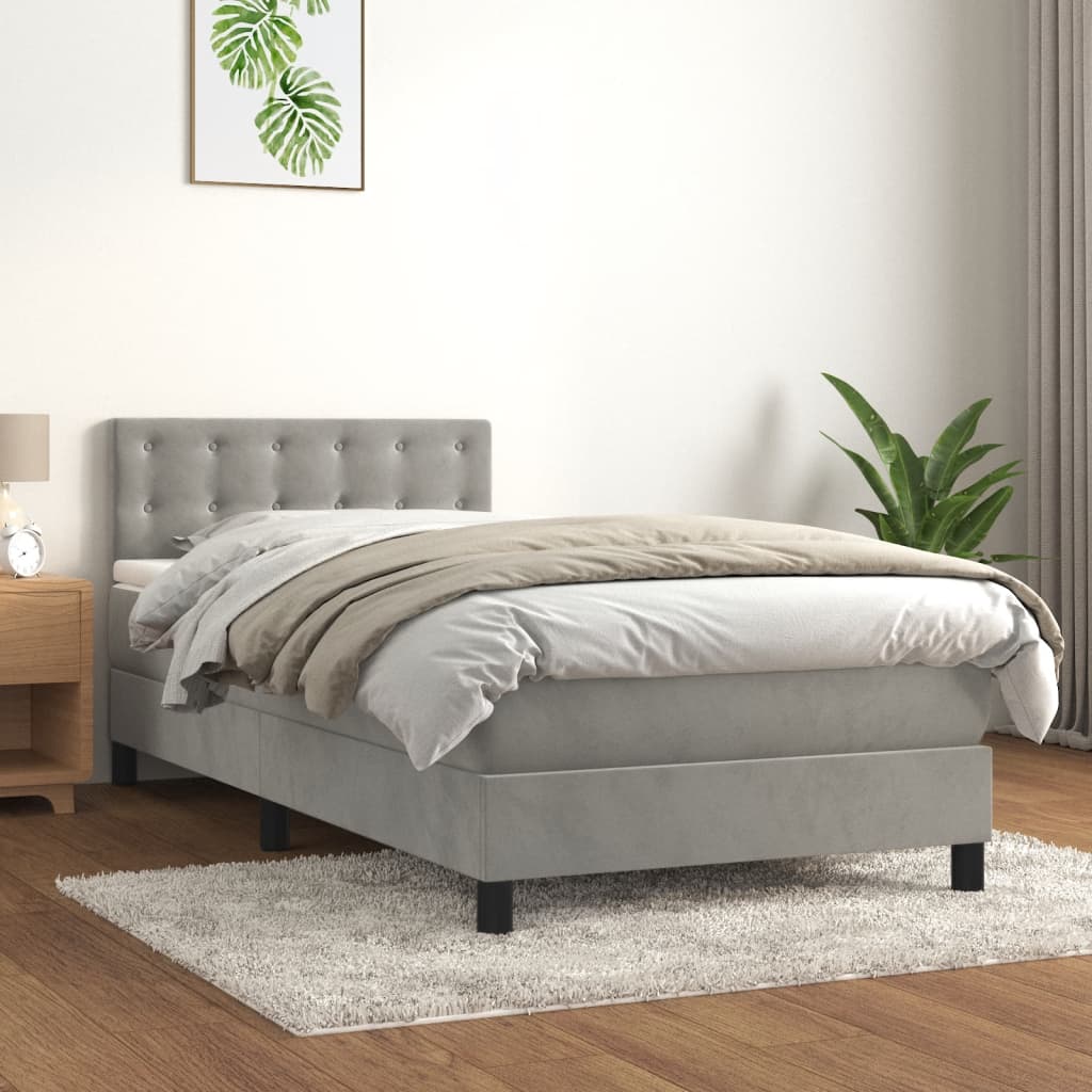 Boxspring met matras fluweel lichtgrijs 90x200 cm is nu te koop bij PeponiXL, paradijselijk wonen!