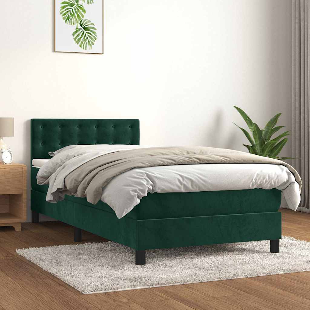 Boxspring met matras fluweel donkergroen 90x200 cm is nu te koop bij PeponiXL, paradijselijk wonen!