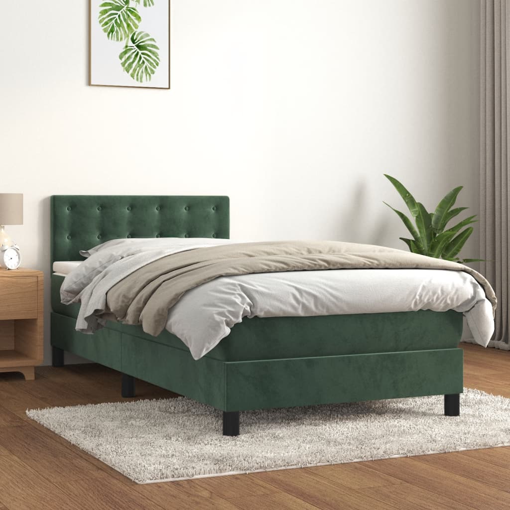 Boxspring met matras fluweel donkergroen 100x200 cm is nu te koop bij PeponiXL, paradijselijk wonen!